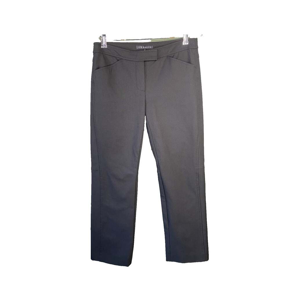 Theory Womens 2 Dress Pants Black Luxury Designer Straight Ankle Casual Office